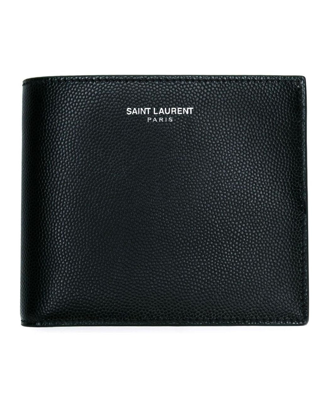 Saint Laurent Black Leather Bi-Fold Wallet With Logo For for men
