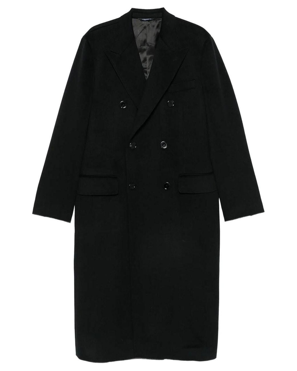 Dolce & Gabbana Black Double-Breasted Virgin Wool Coat for men