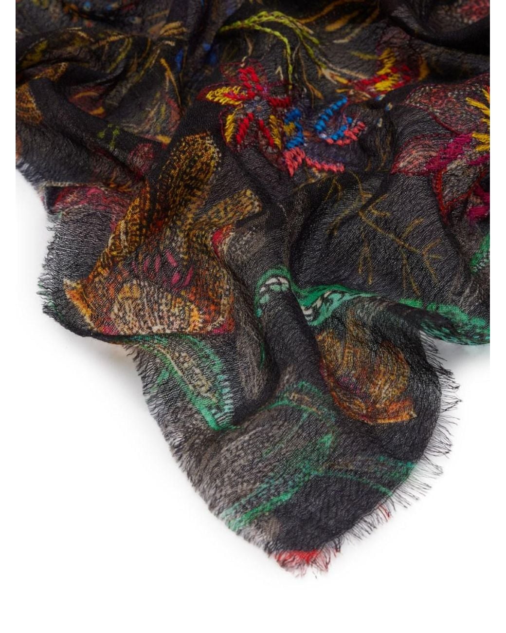 Faliero Sarti Gray Black Flowers Wool Stole With Floral Design
