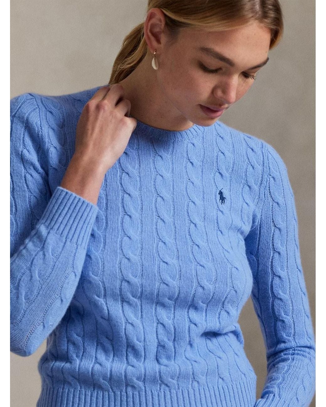 Polo Ralph Lauren Blue Cable Wool And Cashmere Crewneck Jumper for men