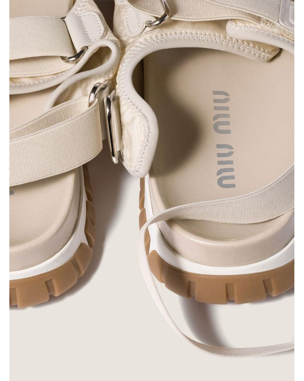 Miu Miu White Tyre Technical Fabric And Suede Sandals