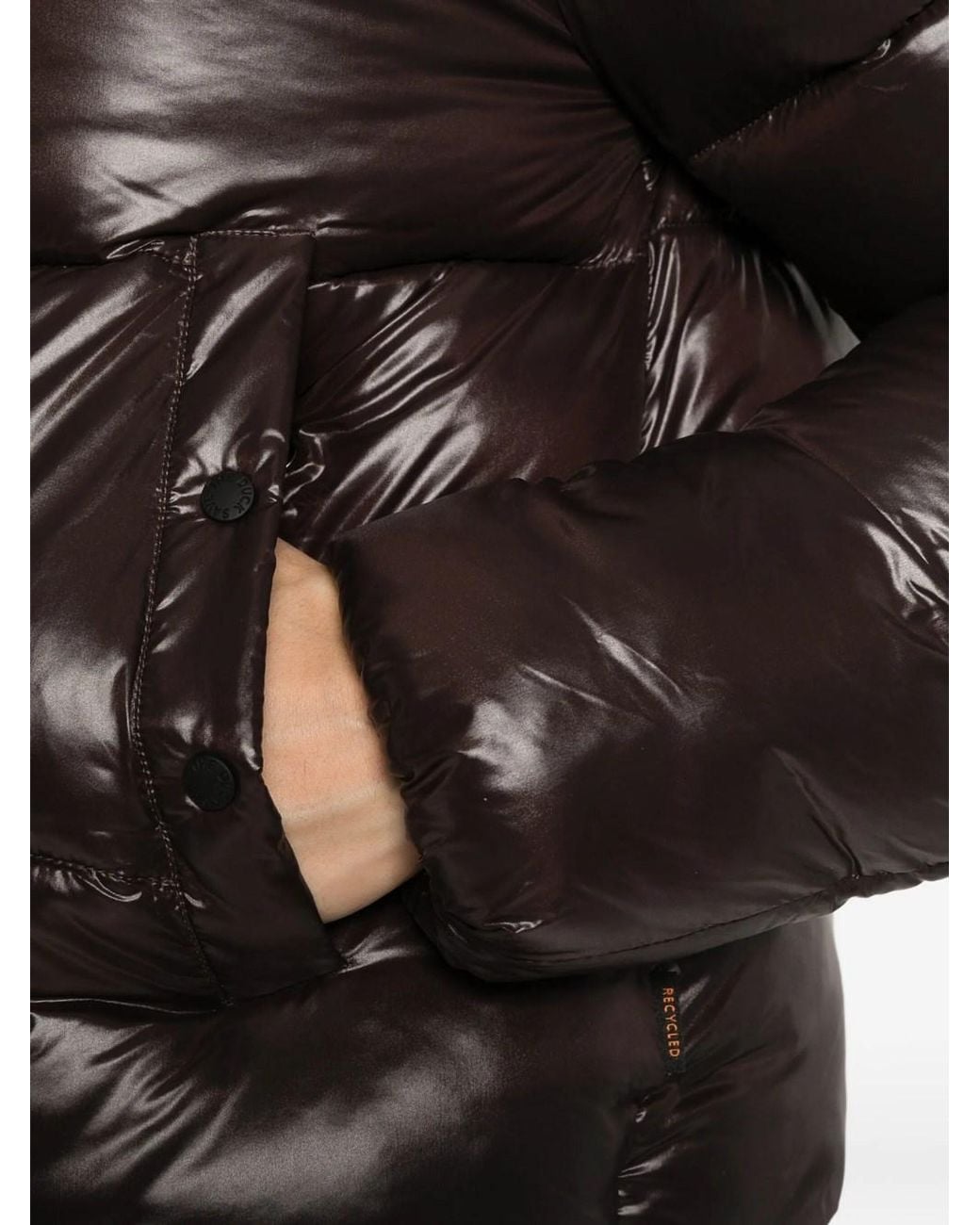 Save The Duck Brown Isla Down Jacket With Lacquer Finish