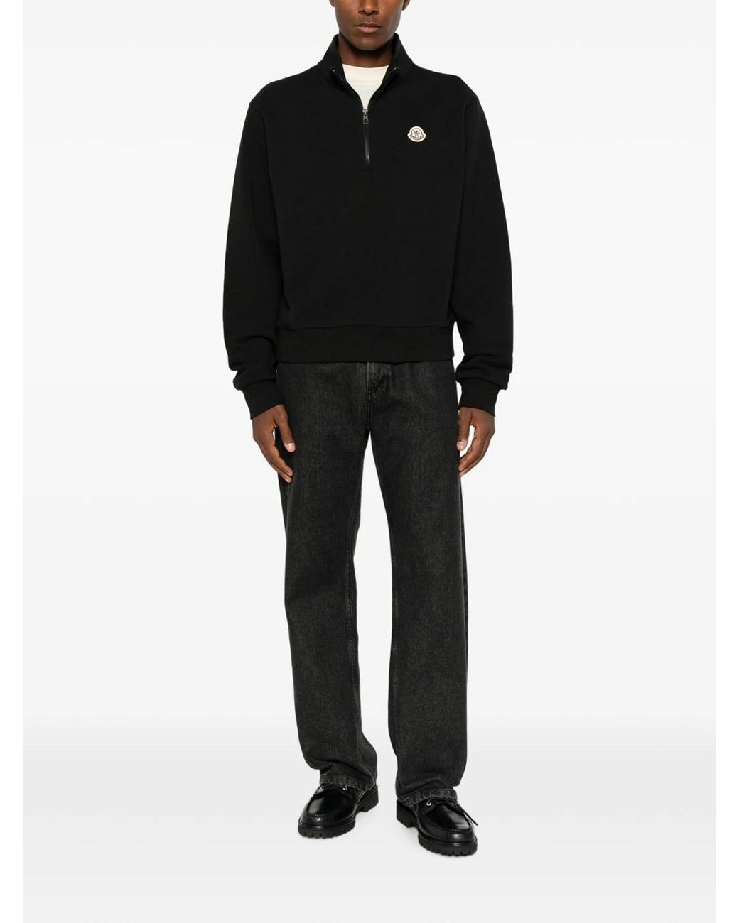 Moncler Black Half Zip Hoodie With Logo for men