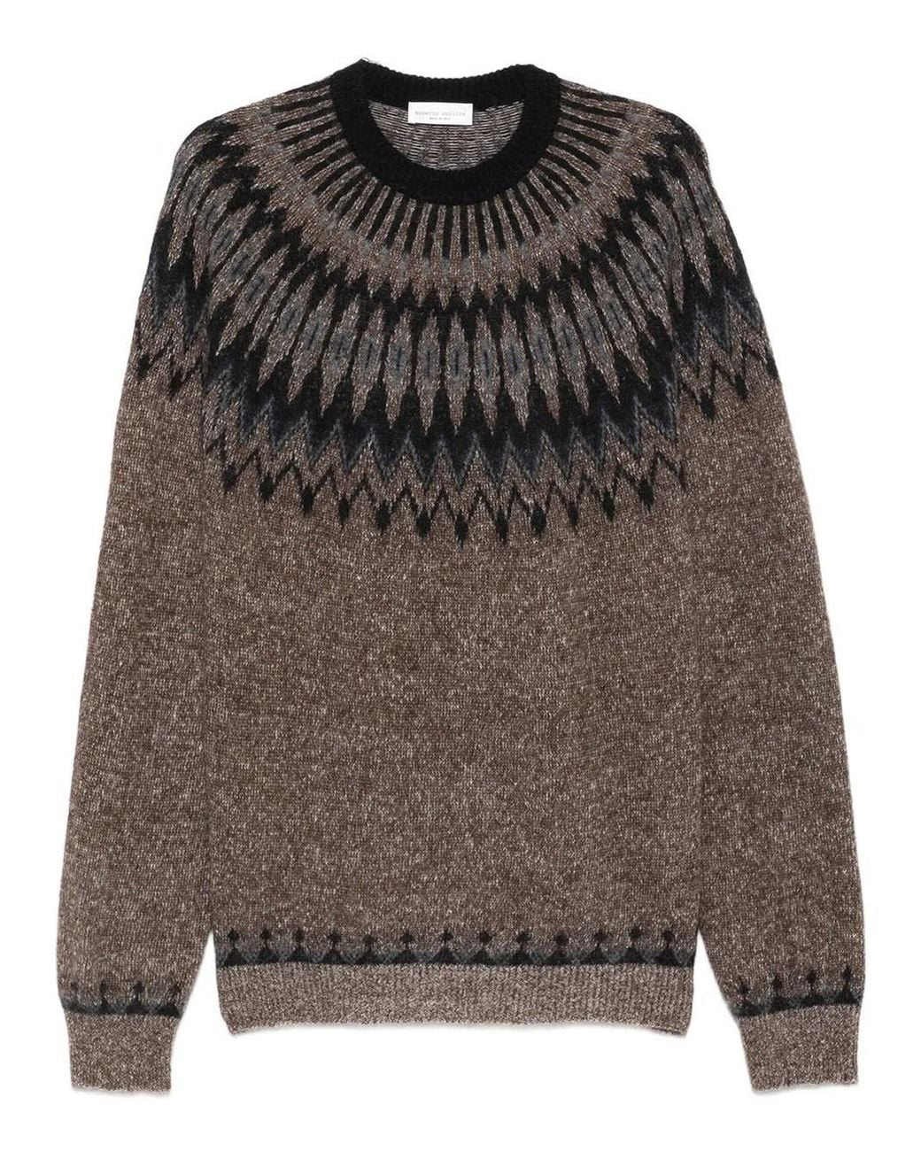 Roberto Collina Gray Fair Isle Wool Crew Neck Sweater for men