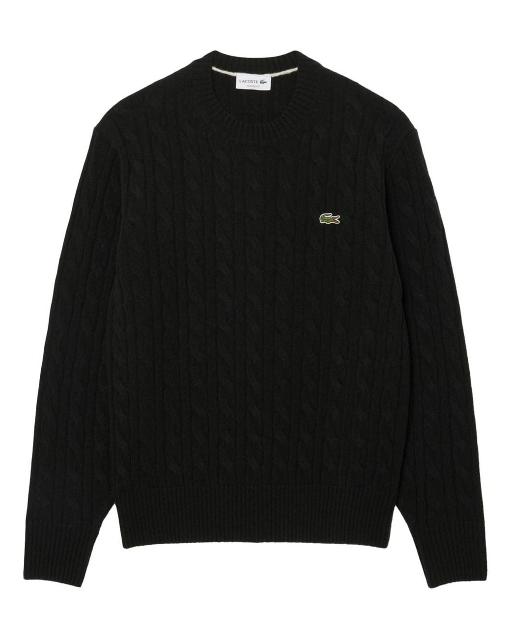 Lacoste Black Cable-Knit Crewneck Sweater for men