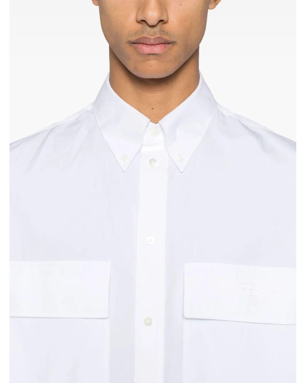 Fendi White Topstitched Roma Lettering Cotton Shirt Clothing for men