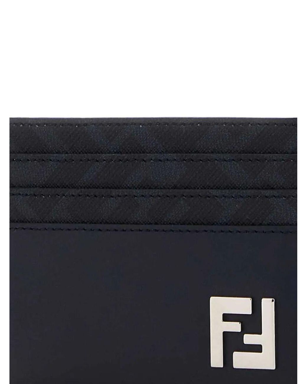 Fendi Blue Ff Squared Leather And Ff Canvas Card Holder for men