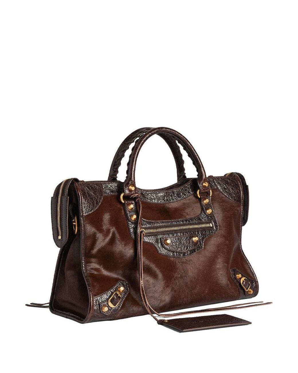 Balenciaga Brown Medium Le City Bag In Pony Hair And Arena Leather