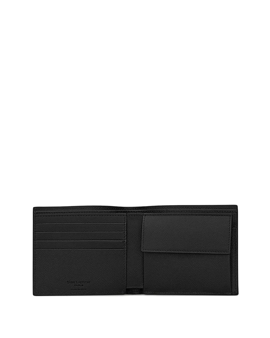 Saint Laurent Black Leather Bi-Fold Wallet With Logo For for men