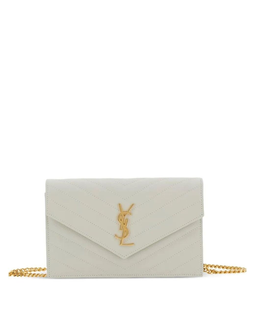 Saint Laurent White Cassandre Leather Wallet On Chain