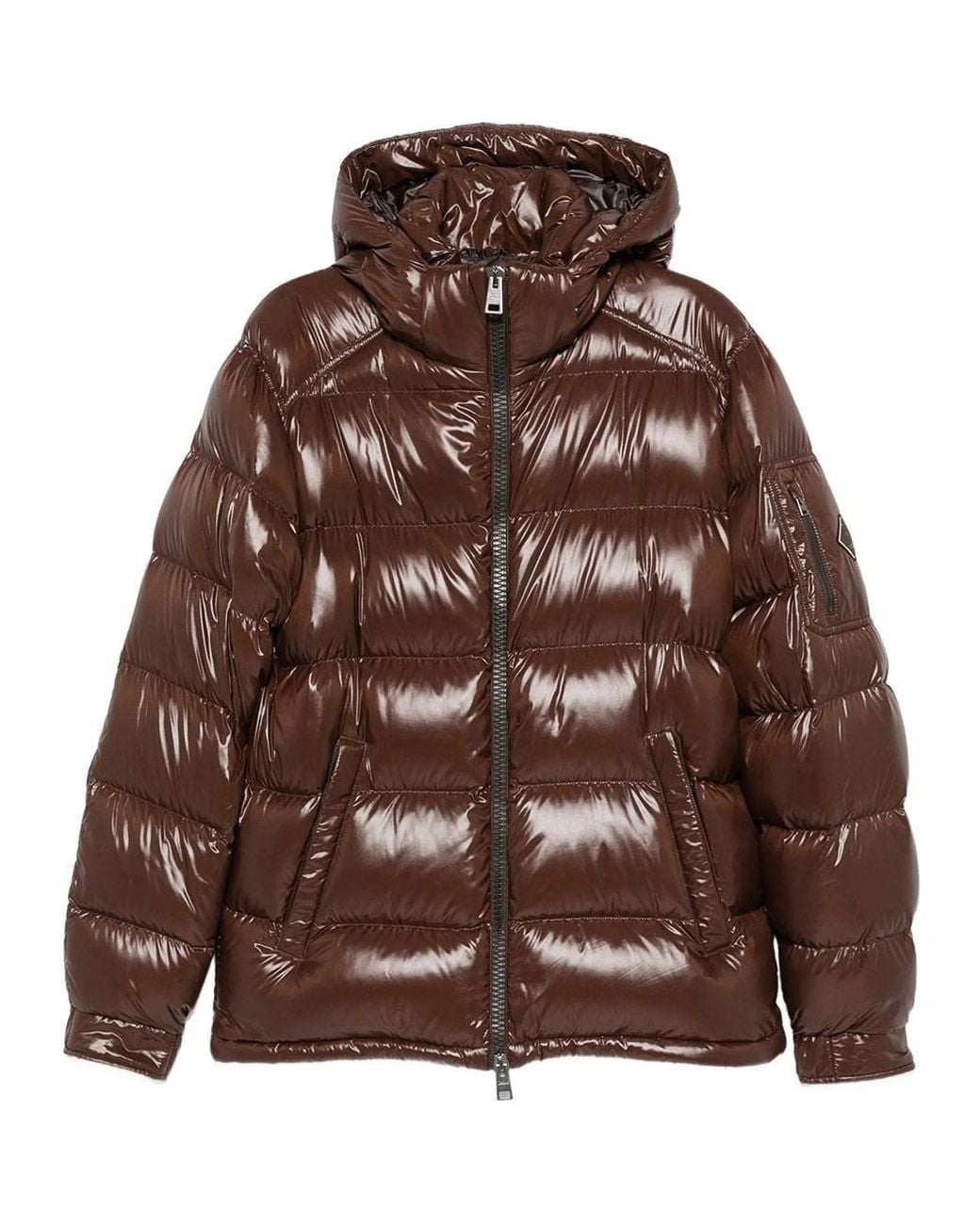 Herno Brown Piumino Effetto Lucido Con Cappuccio for men