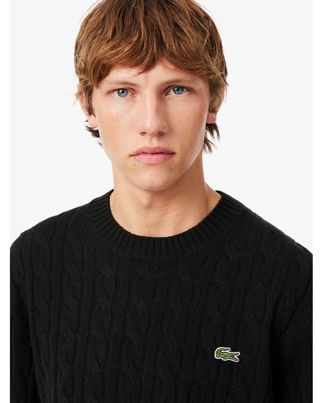Lacoste Black Cable-Knit Crewneck Sweater for men
