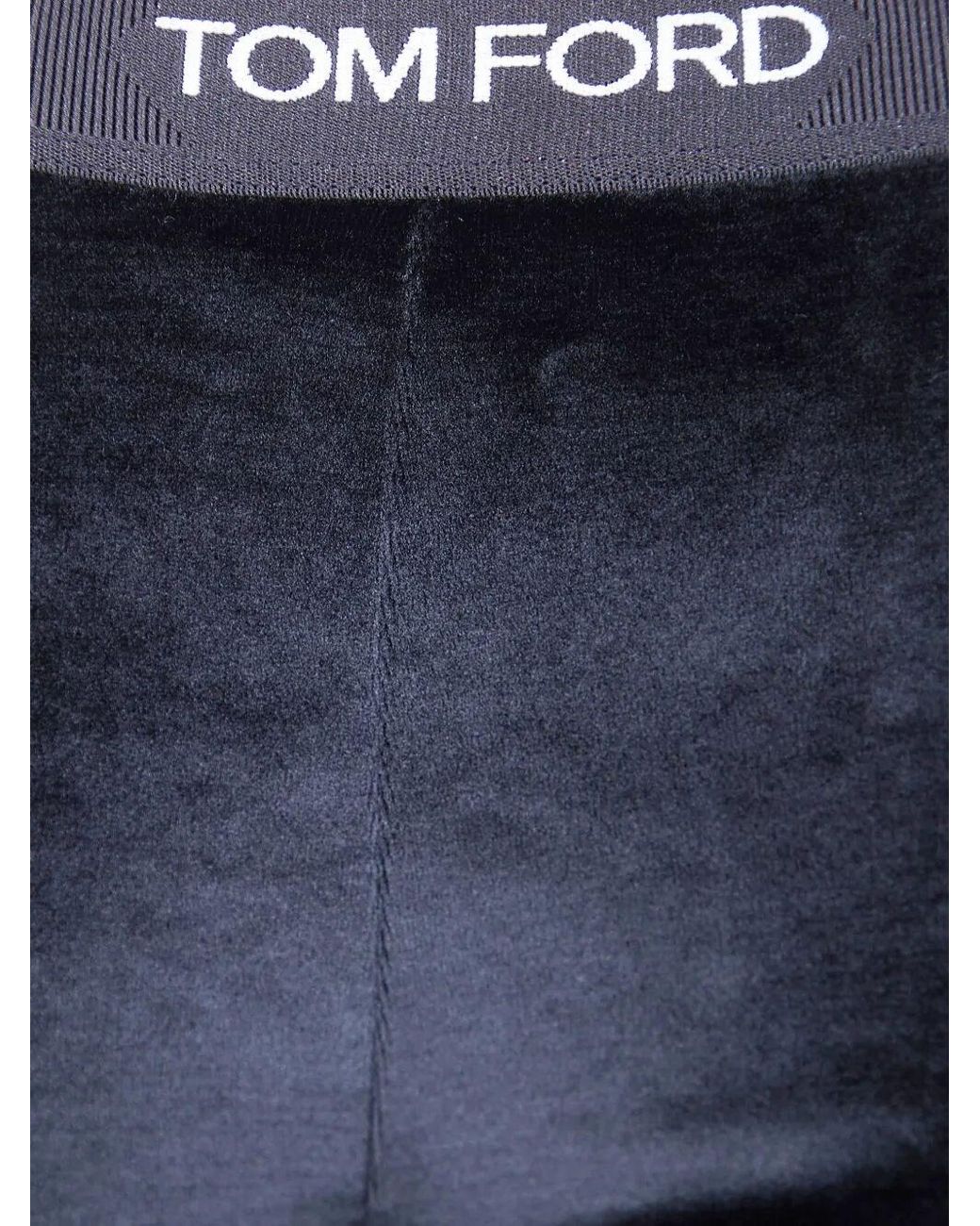 Tom Ford Blue Stretch Lustrous Velour Signature Leggings