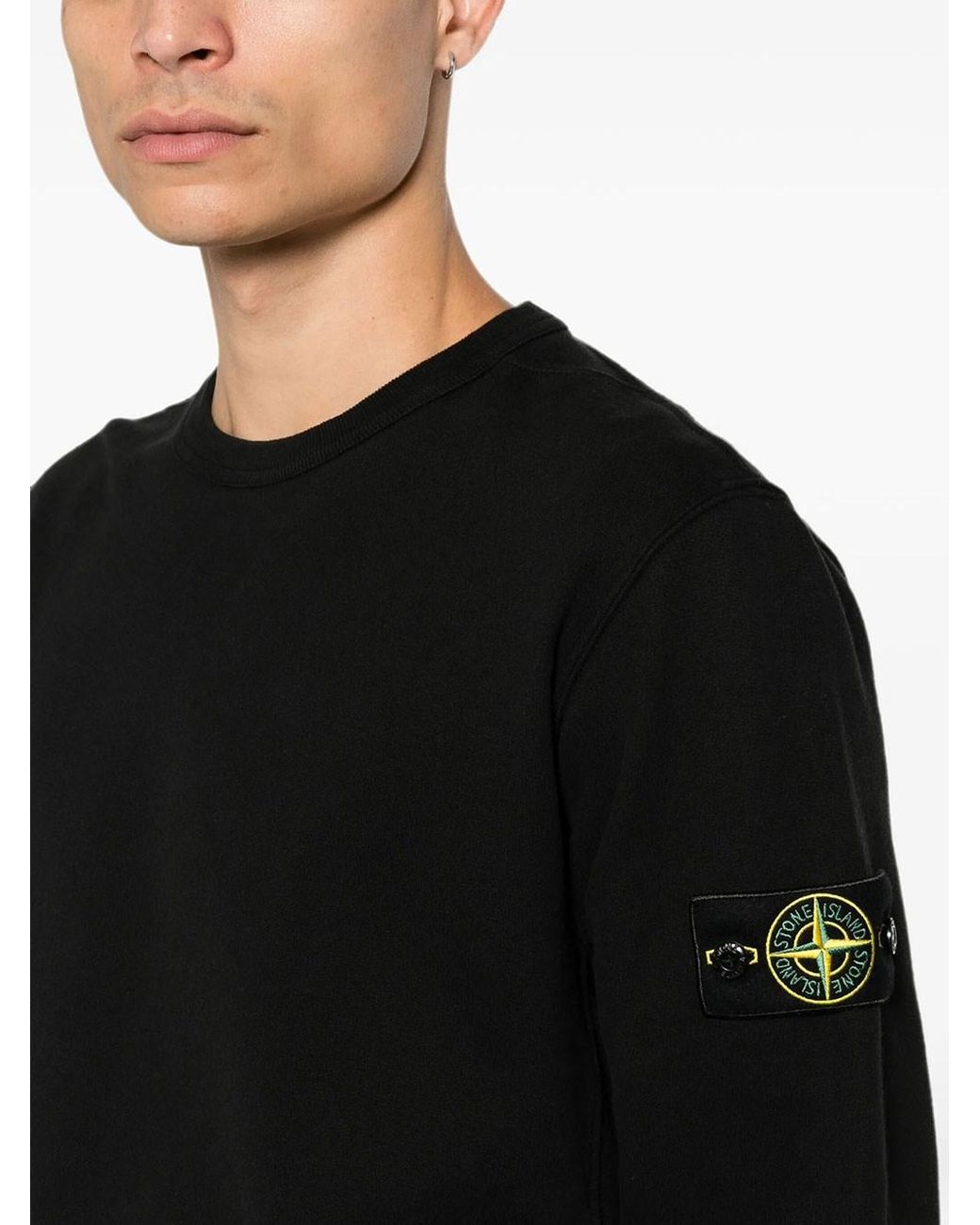 Stone Island Black Crewneck Sweatshirt With Distinctive Patch Logo for men