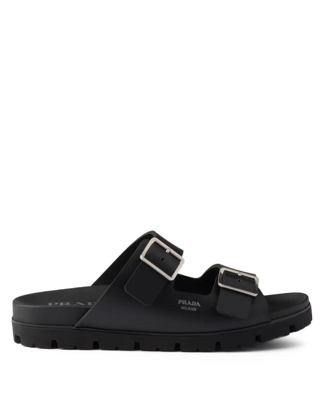 Prada Black Rubber Buckle Sandals for men