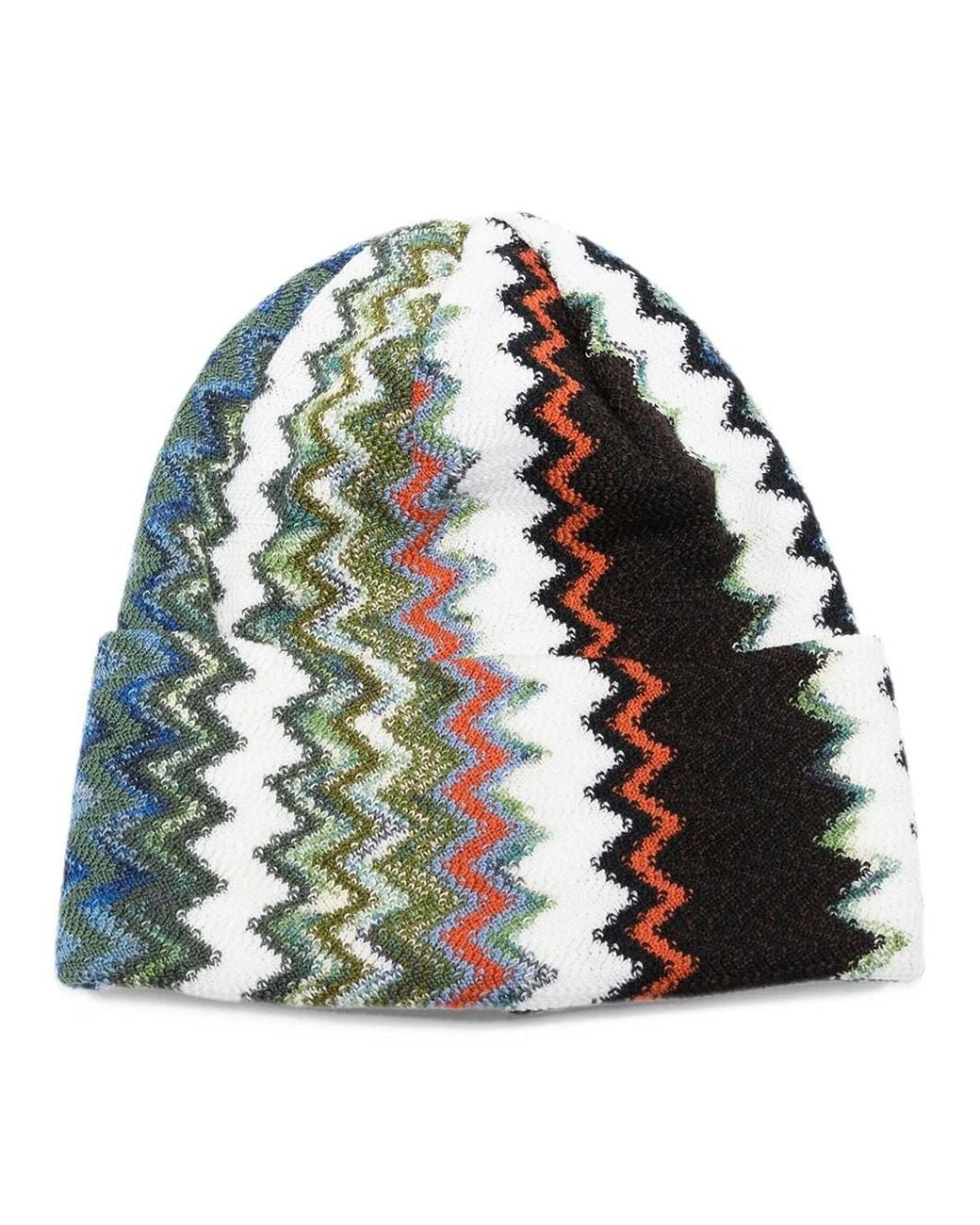 Missoni Green Zig-zag Wool Knit Beanie for men