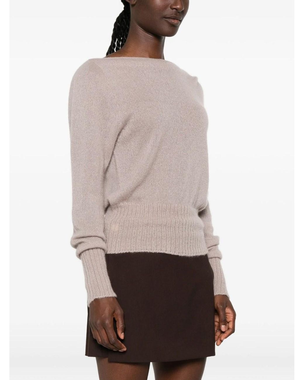 Tom Ford Natural Long Sleeve Boat Neck Knit With Metal Plaque