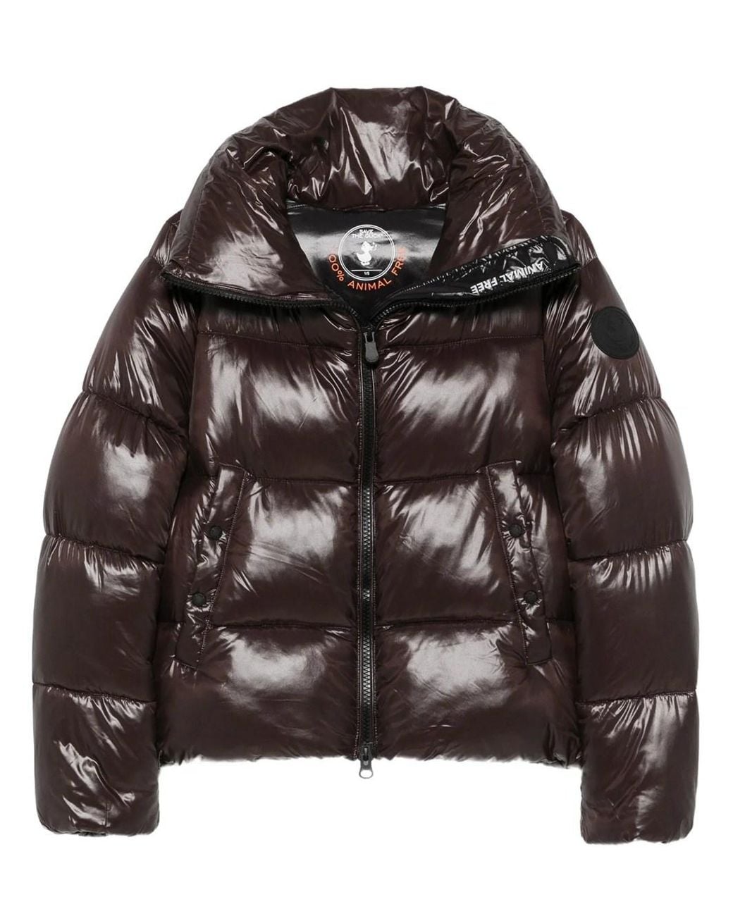 Save The Duck Brown Isla Down Jacket With Lacquer Finish