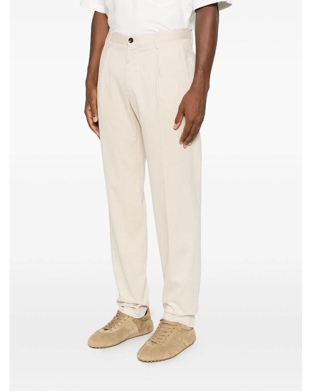 Incotex Natural Straight Cotton Trousers With Pleats for men