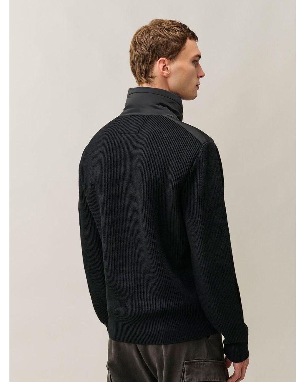 C P Company Black Extrafine Merino Wool Blend Zip Sweater for men