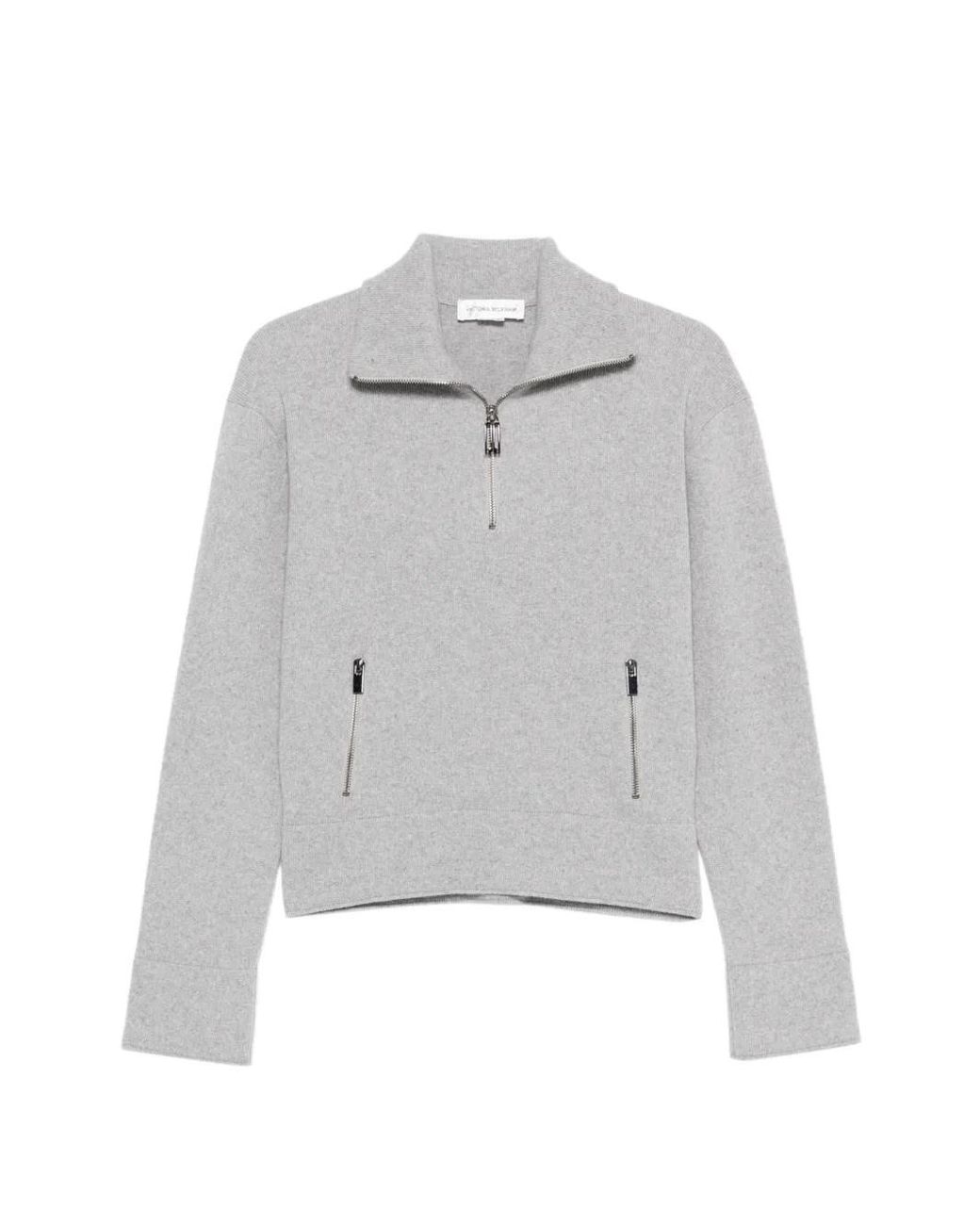 Victoria Beckham Gray Half-Zip Milano Wool Blend Jumper