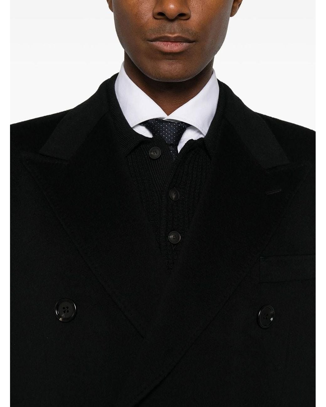 Dolce & Gabbana Black Double-Breasted Virgin Wool Coat for men