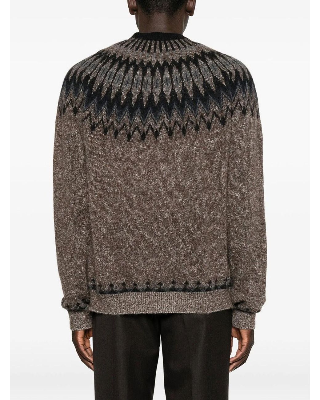 Roberto Collina Gray Fair Isle Wool Crew Neck Sweater for men