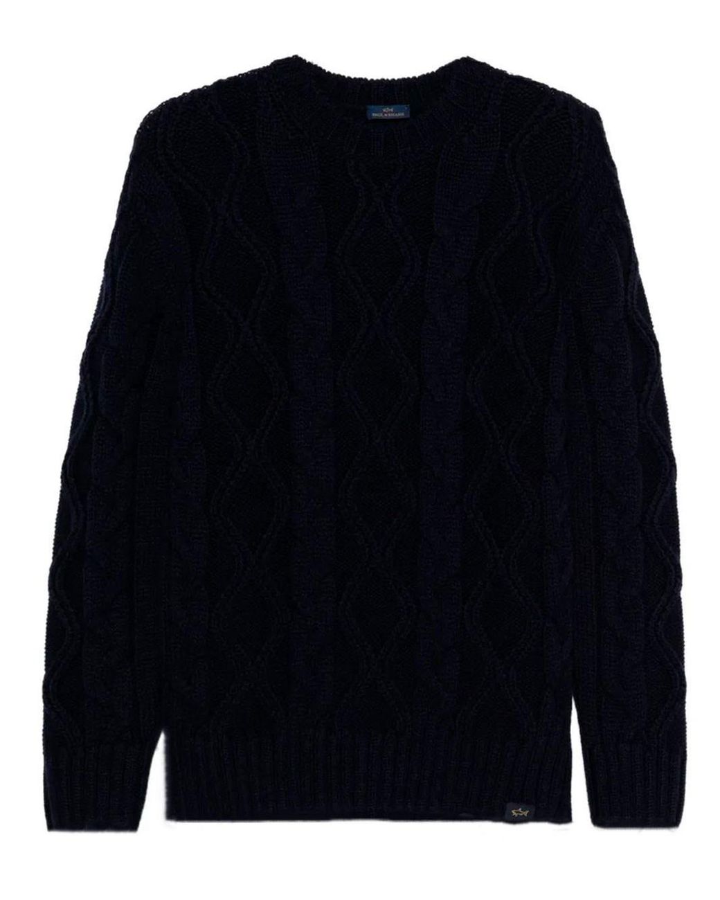 Paul & Shark Blue Paul & Shark Cable Knit Crewneck Wool Sweater for men
