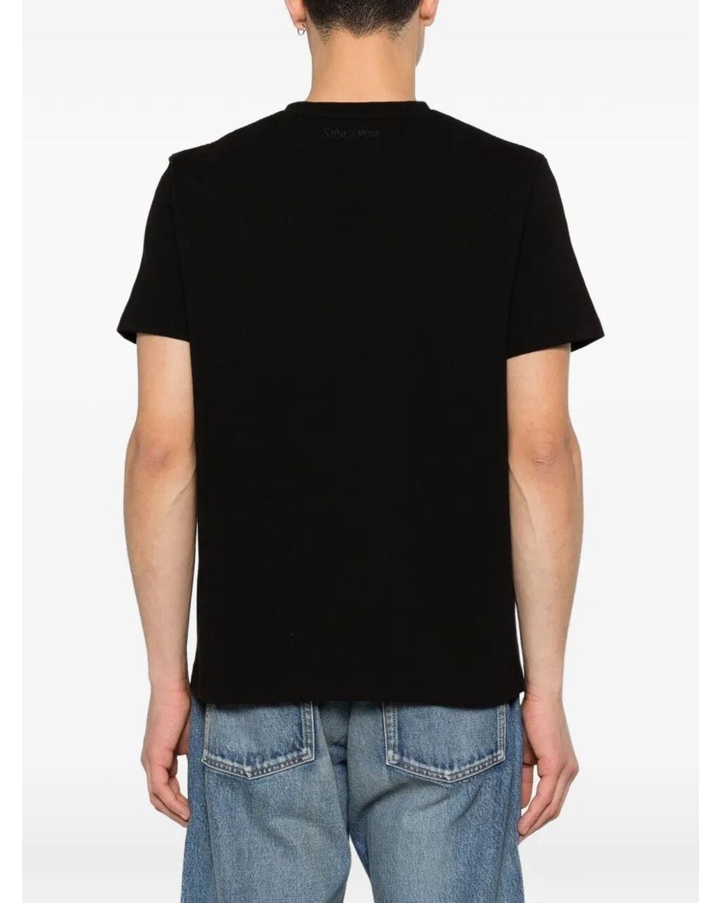 Saint Laurent Black Crew Neck Cotton T-Shirt for men