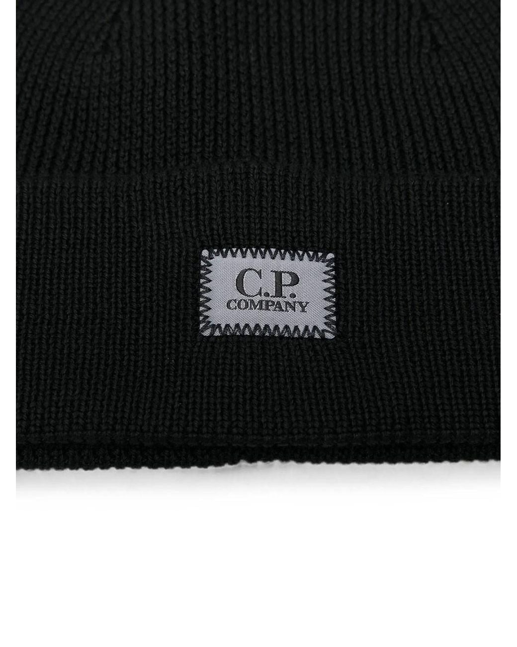 C P Company Black C.P.Company Logo Beanie for men