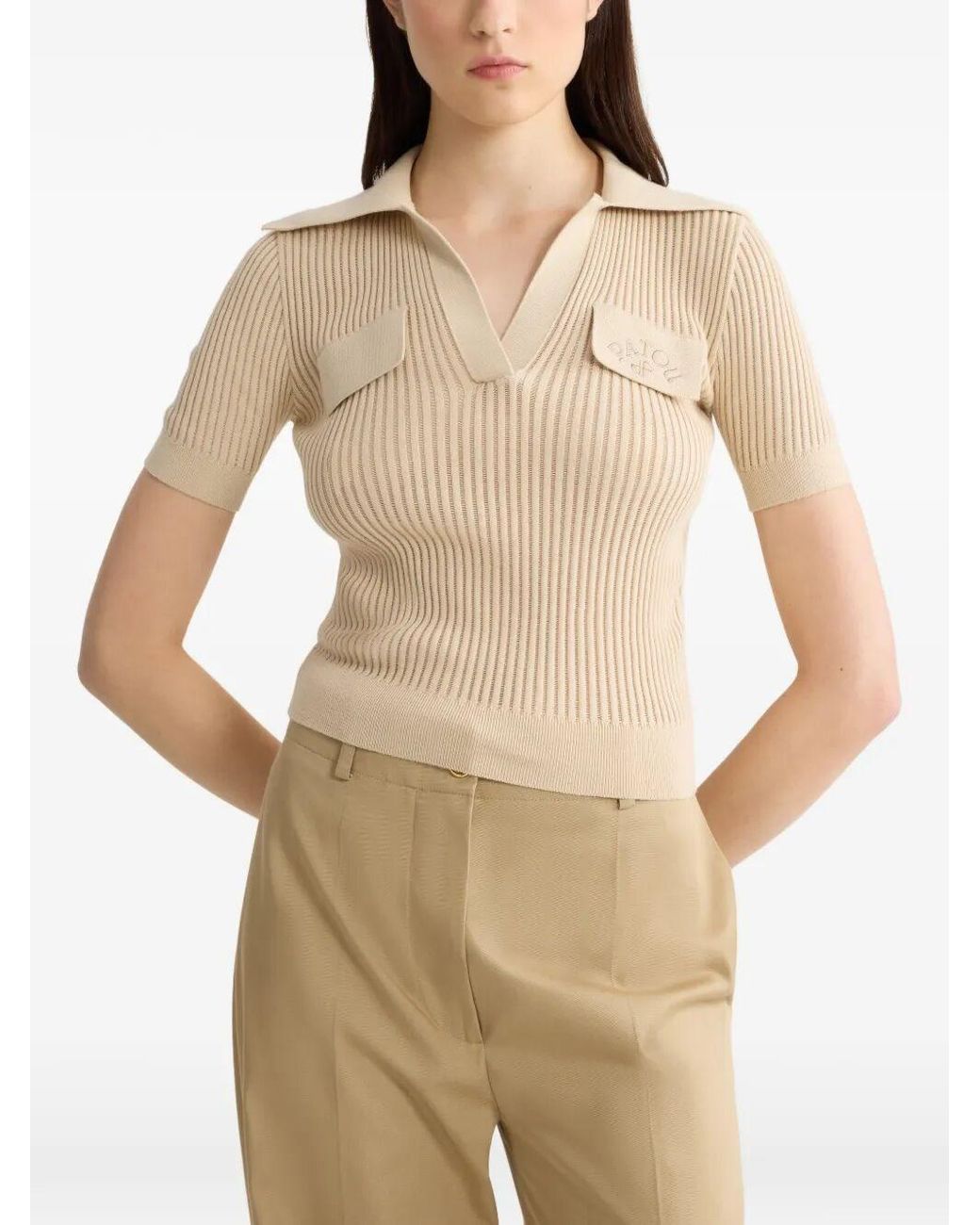 Patou Natural Embroidered Knitted Cotton Polo Shirt