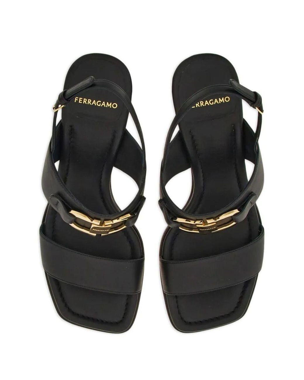 Ferragamo Black Lou 55mm Leather Slingback Sandals