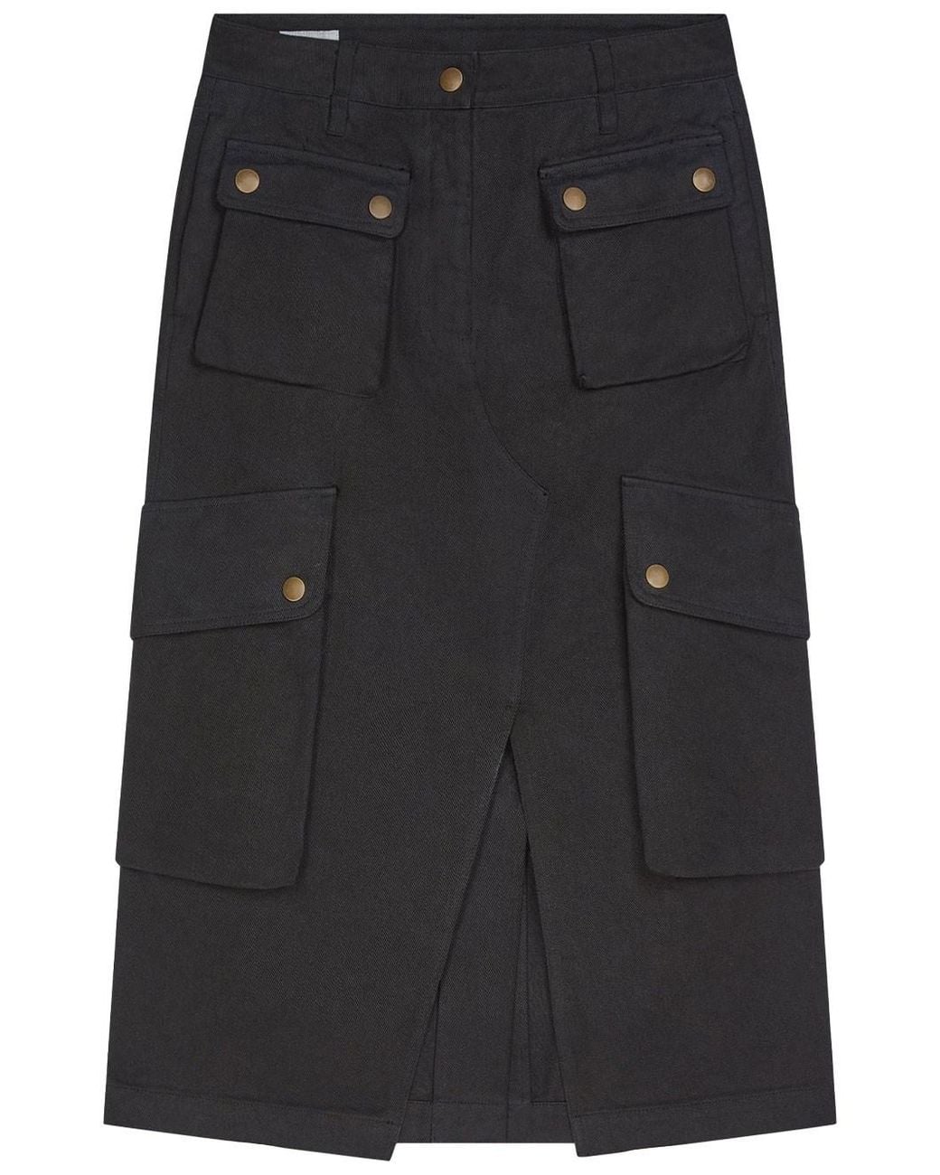 Dries Van Noten Black Midi Cotton Cargo Skirt