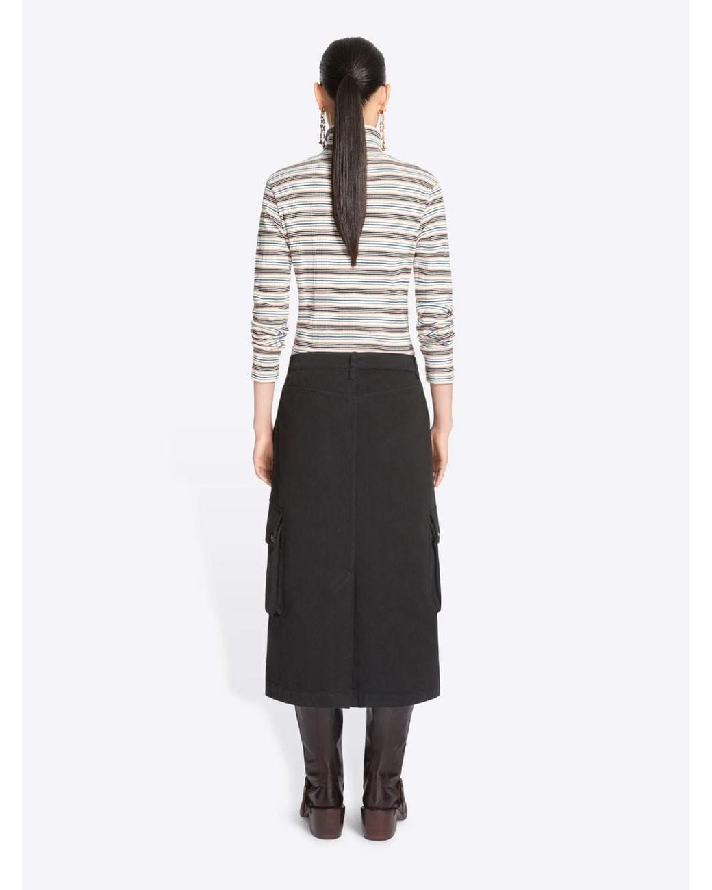 Dries Van Noten Black Midi Cotton Cargo Skirt