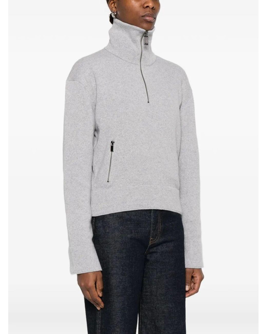 Victoria Beckham Gray Half-Zip Milano Wool Blend Jumper