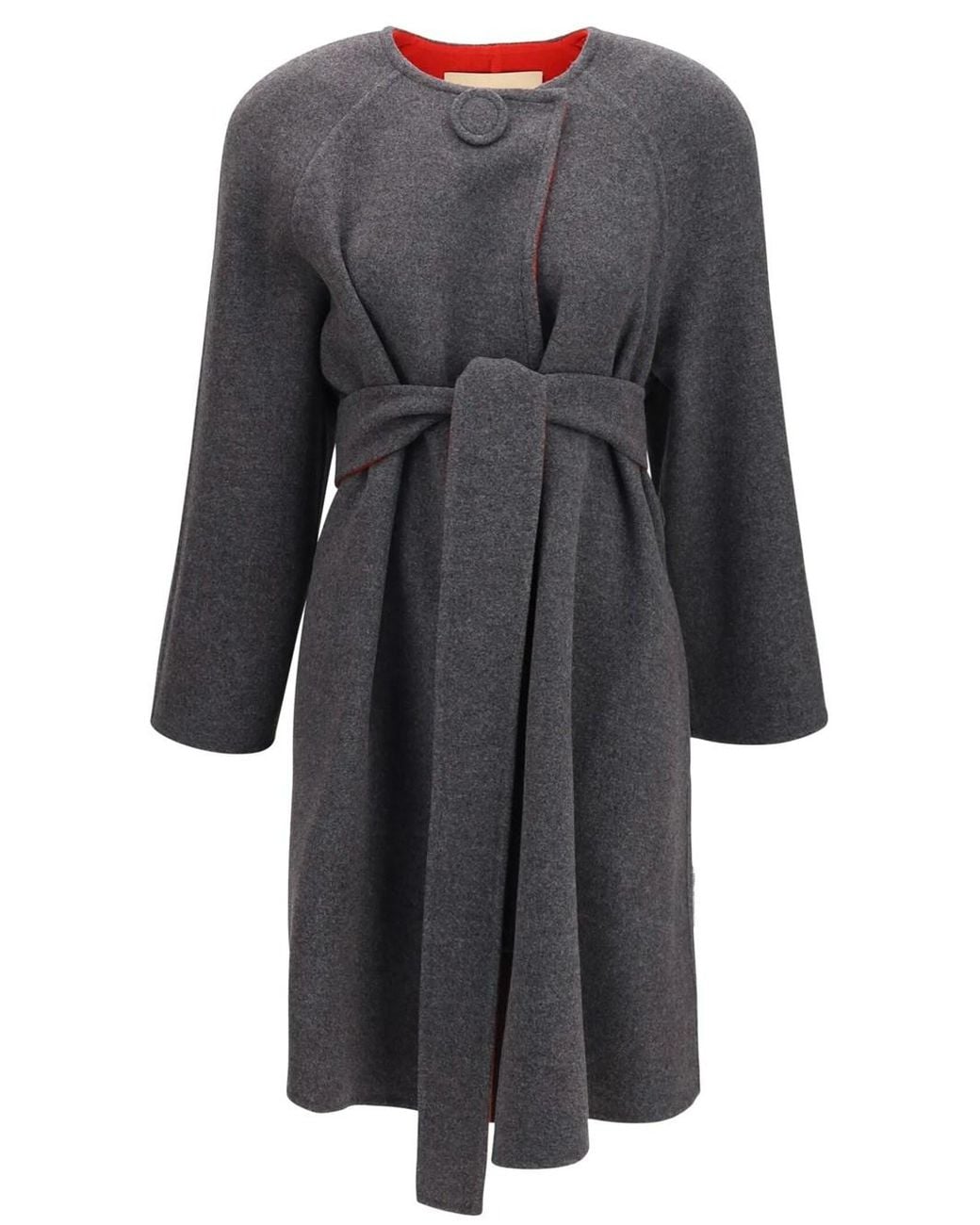 Valentino Garavani Gray Double-breasted Coat With Belt