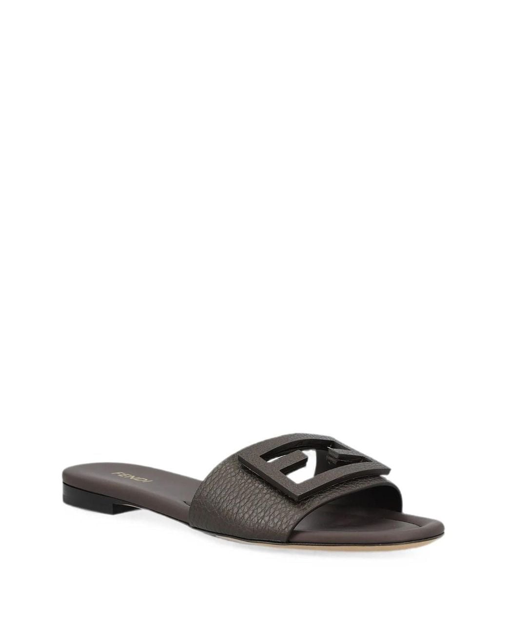Fendi Brown Logo Leather Sandals