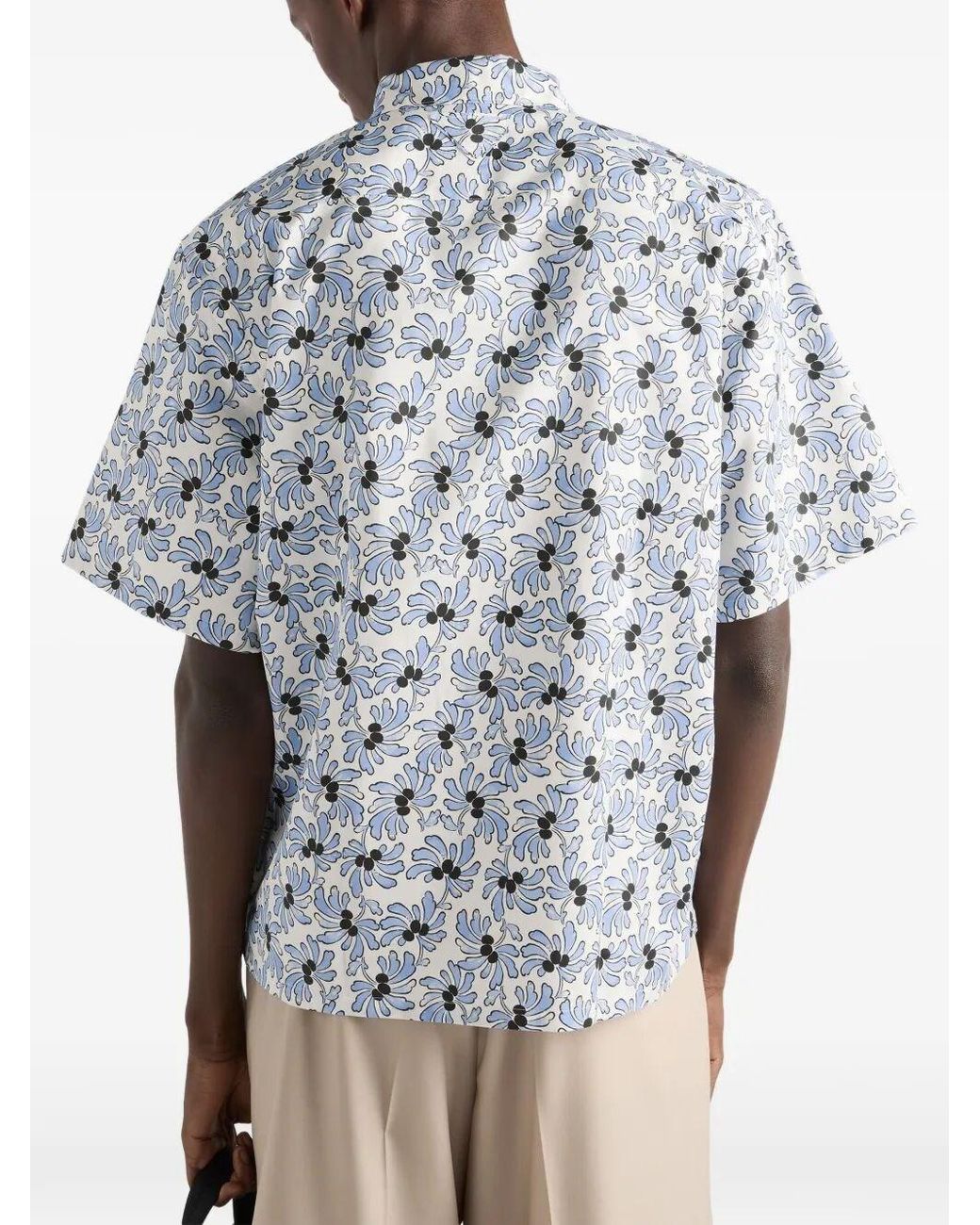 Prada White Freesia-Print Cotton Blend Bowling Shirt for men
