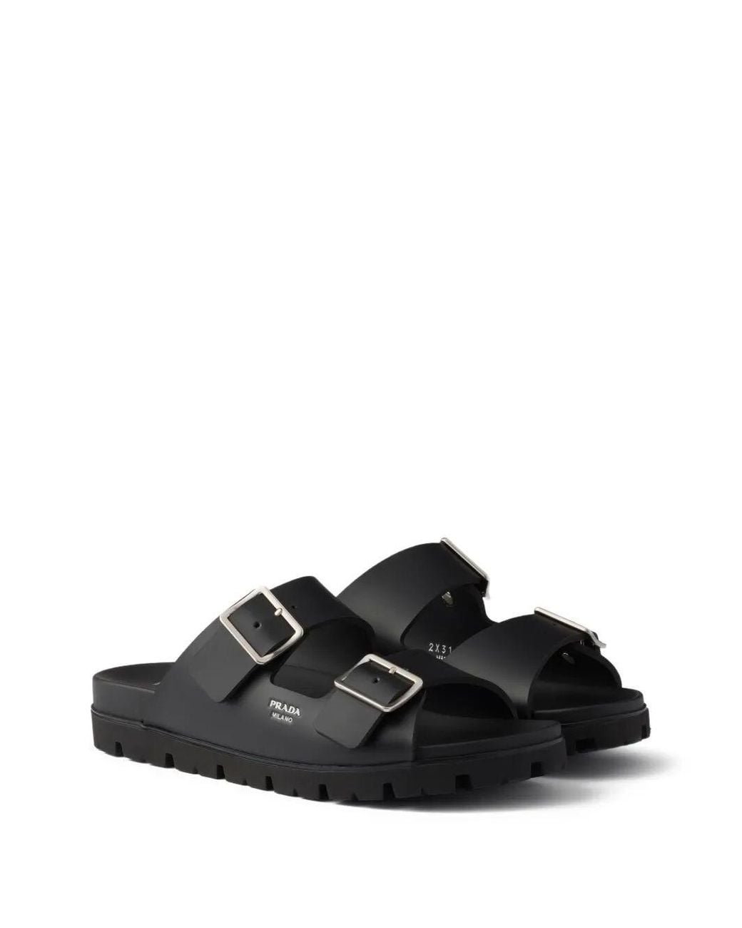 Prada Black Rubber Buckle Sandals for men
