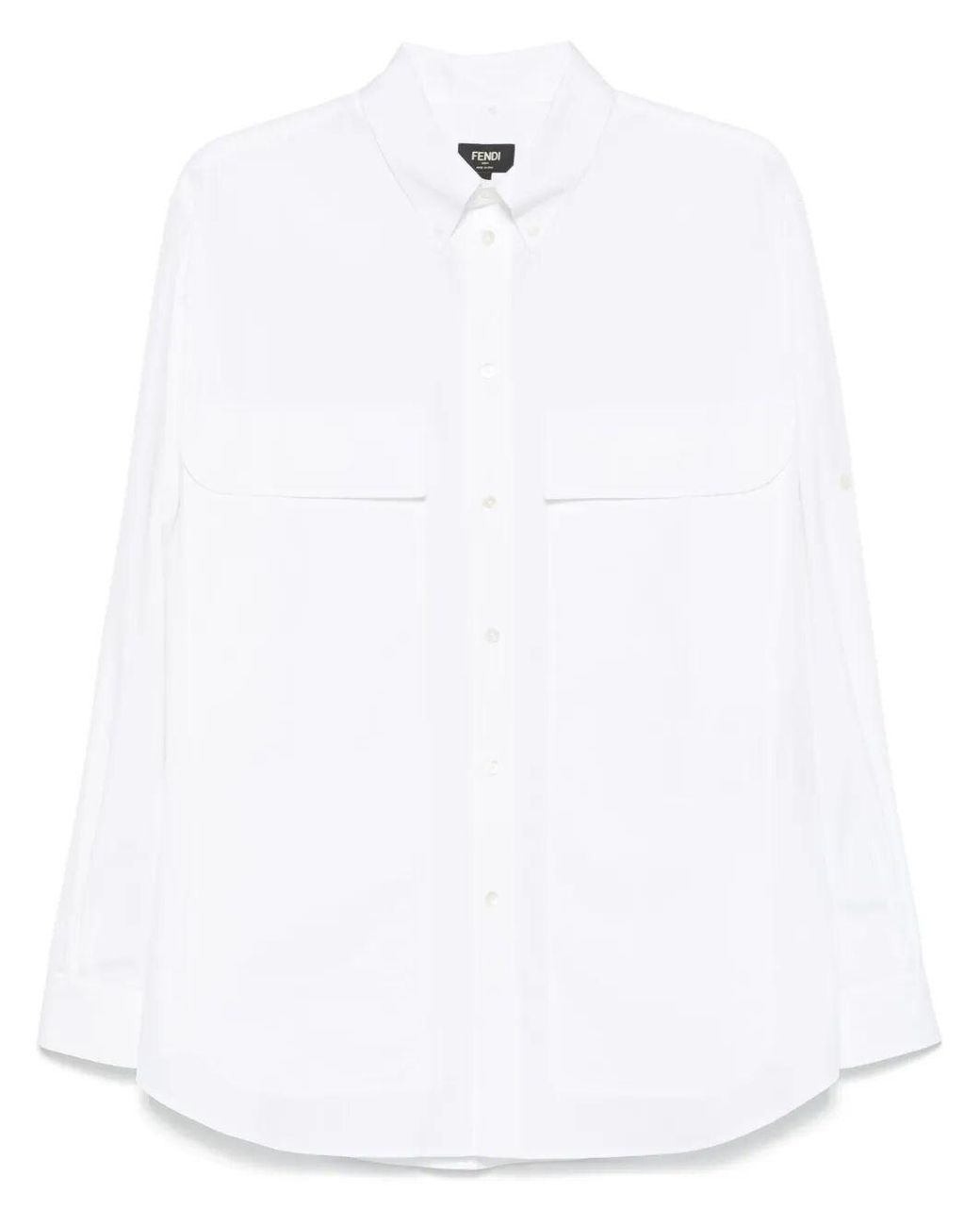 Fendi White Topstitched Roma Lettering Cotton Shirt Clothing for men