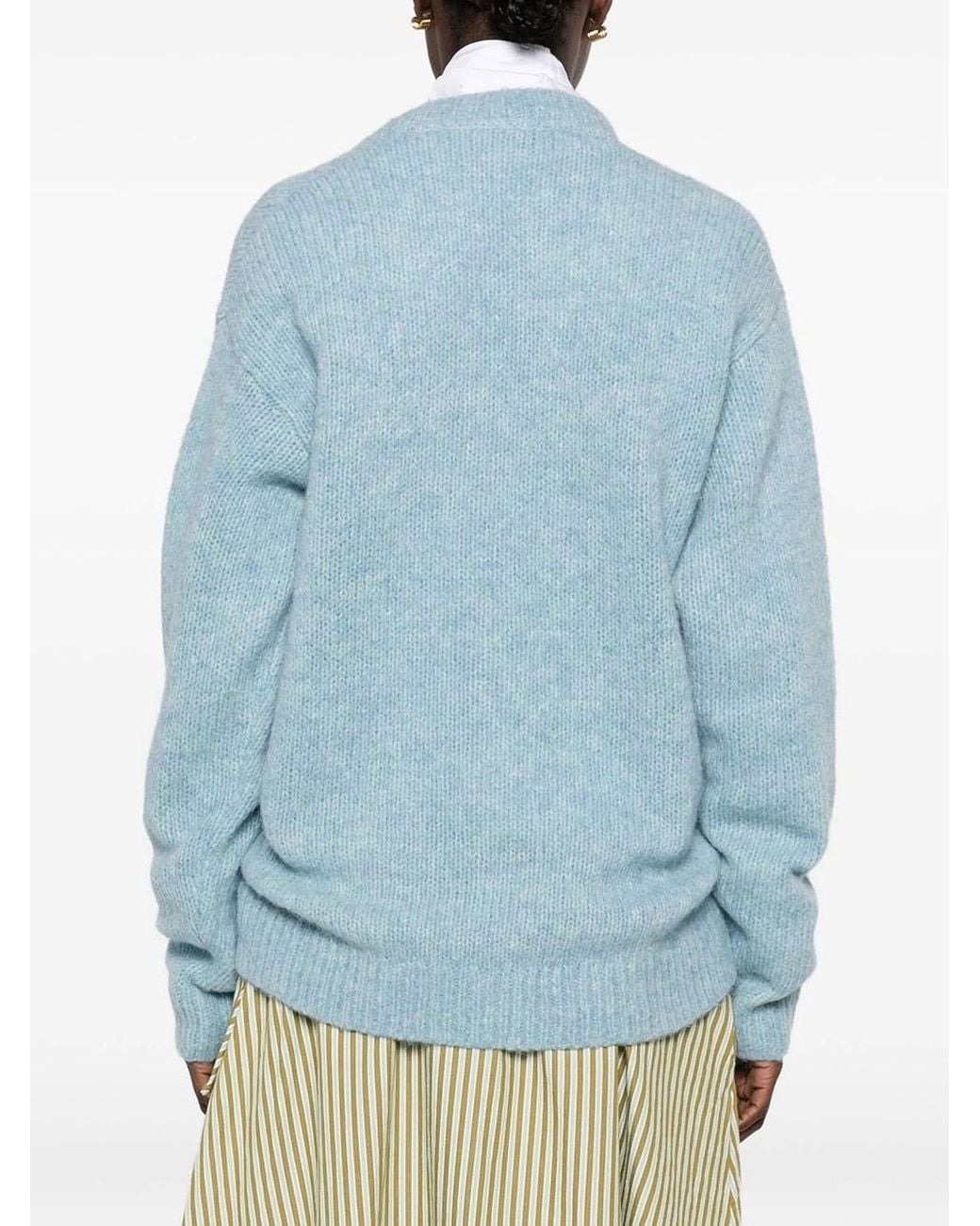 Dries Van Noten Blue Alpaca Blend Cardigan With V-neck