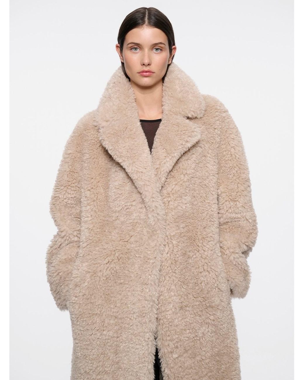 Stand Studio Natural Jazmin Coat In Faux Fur