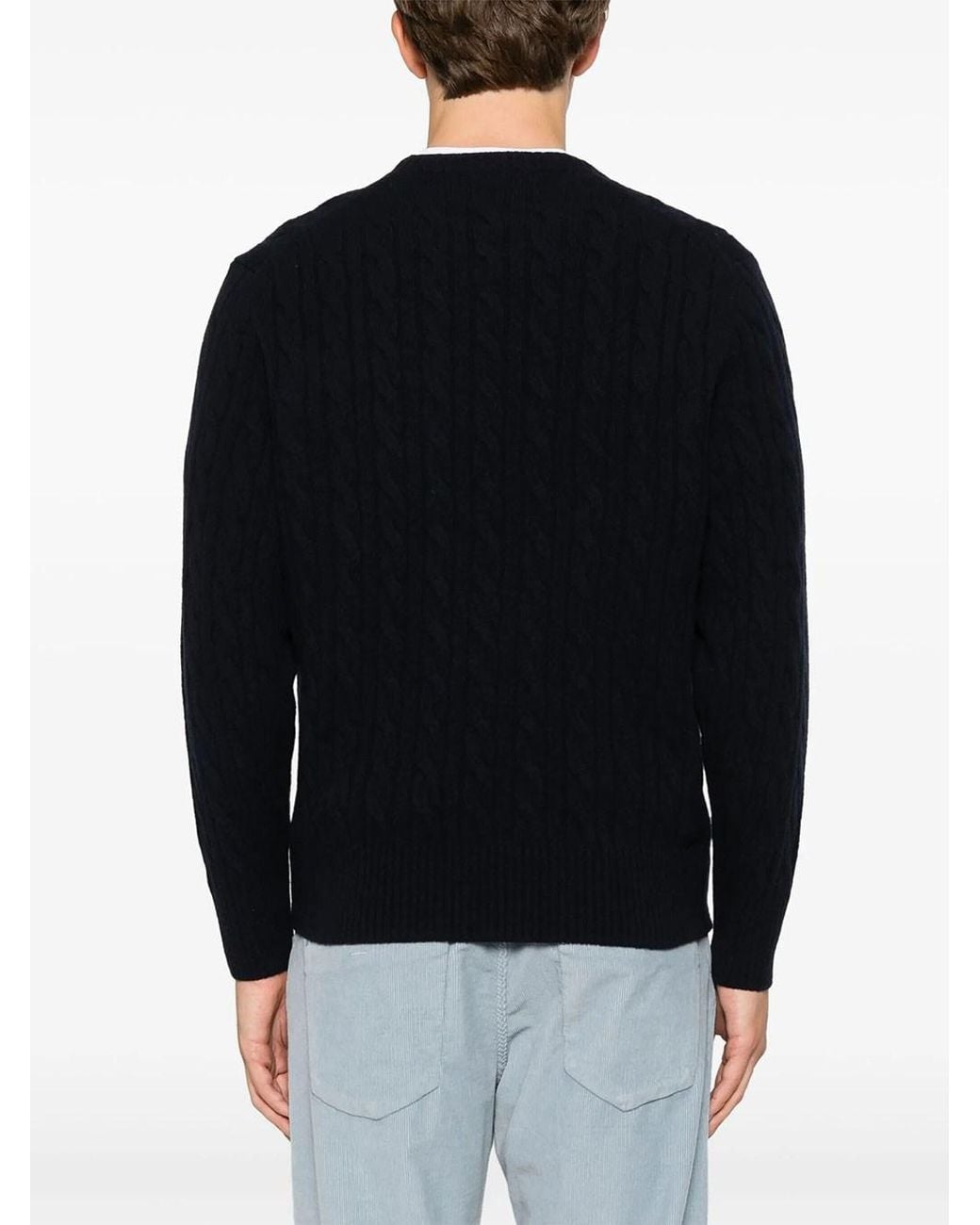 Lacoste Blue Crew-neck Cable Knit Sweater In Carded Wool for men