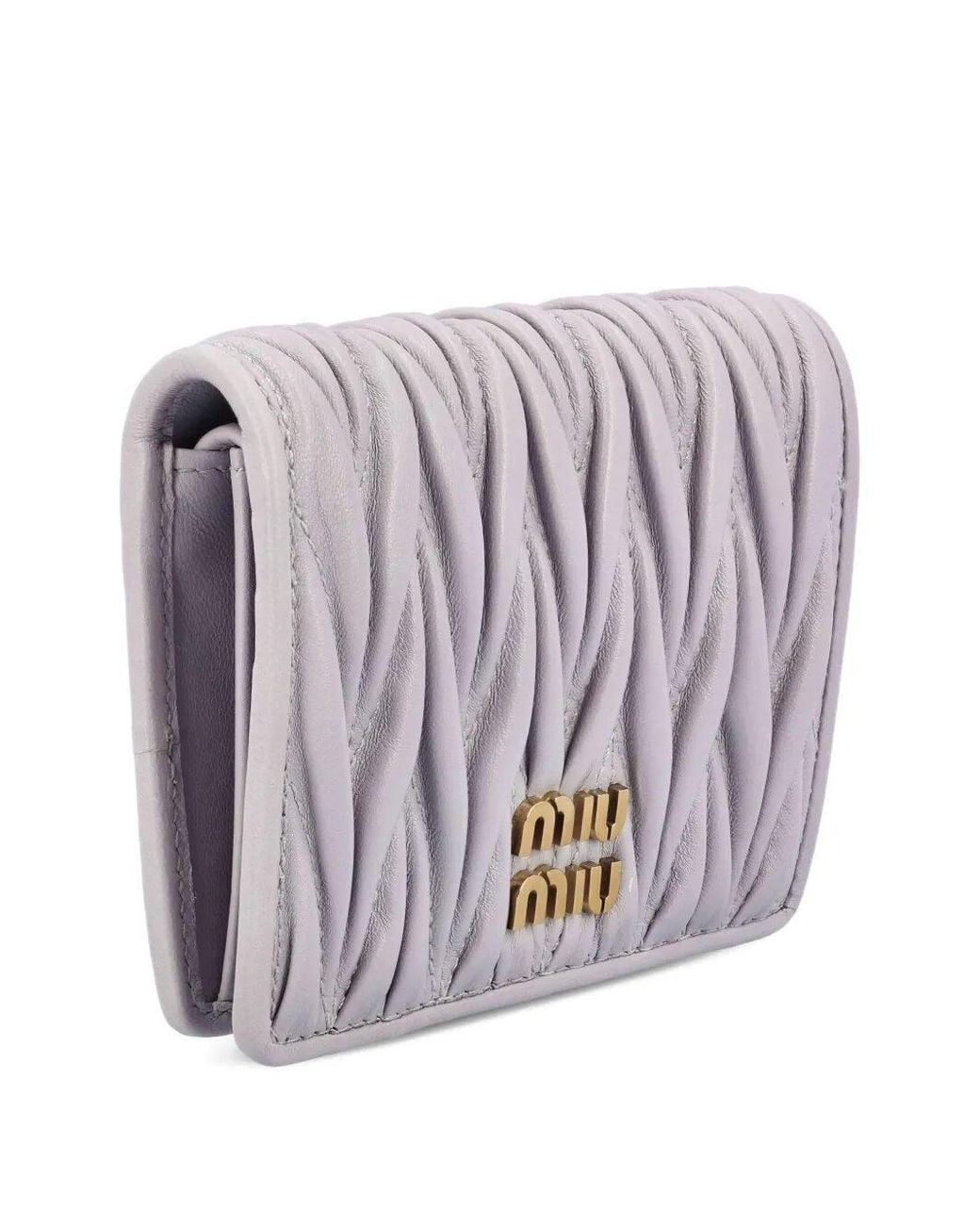 Miu Miu White Small Matelassã Nappa Leather Wallet With Snap Closure
