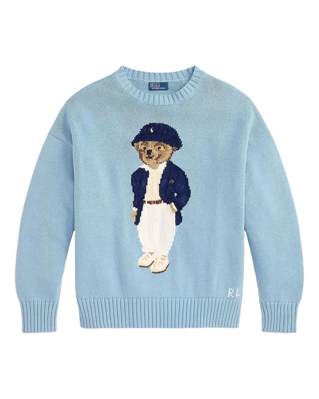 Polo Ralph Lauren Blue Polo Bear Oversize Cotton Jumper