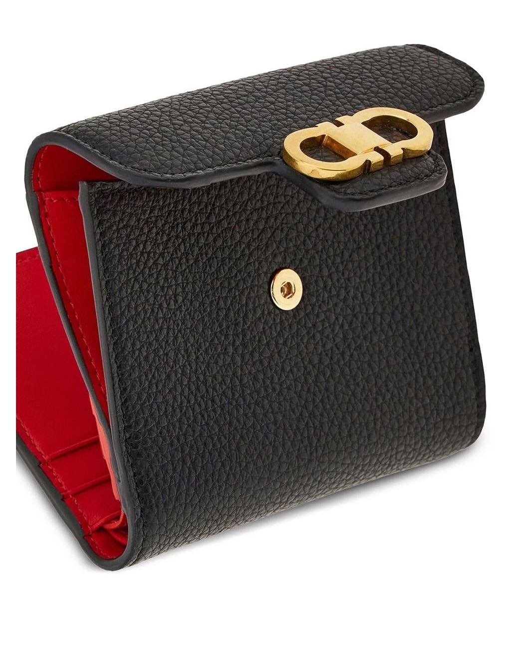 Ferragamo Black Gancini Grained Leather Compact Wallet