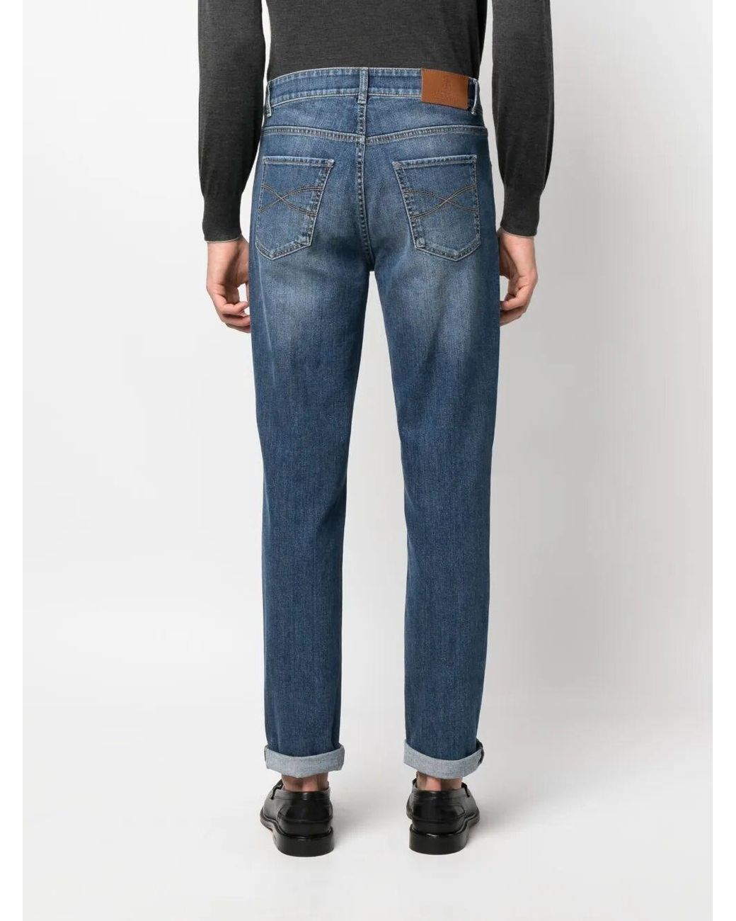 Brunello Cucinelli Blue Traditional Fit Five-Pocket Trousers for men