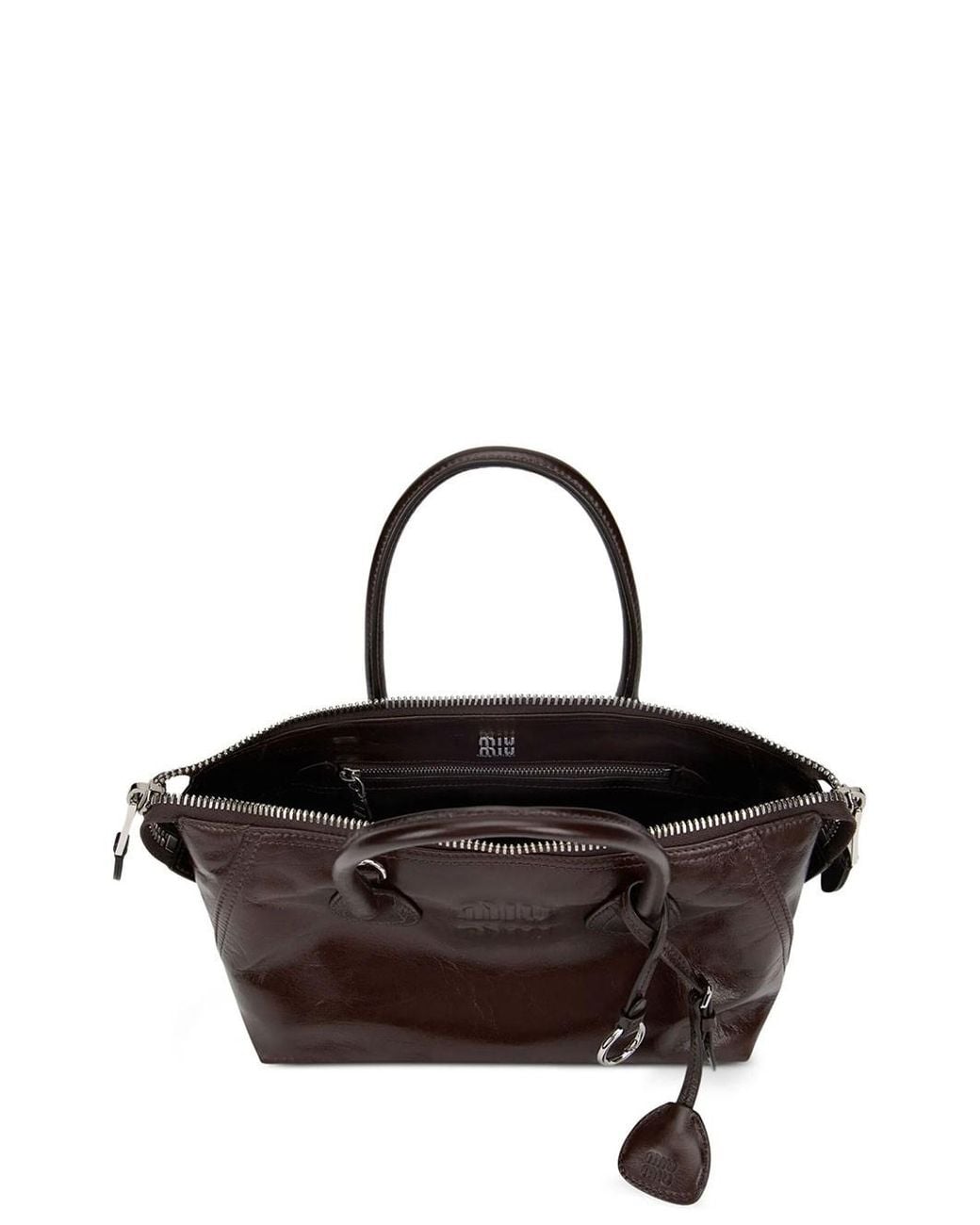 Miu Miu Brown Leather Tote Bag With Embossed Logo