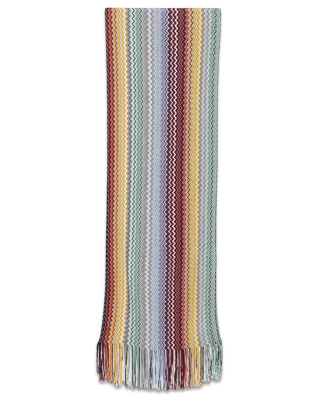 Missoni Multicolor Zig-Zag Knit Scarf With Fringes