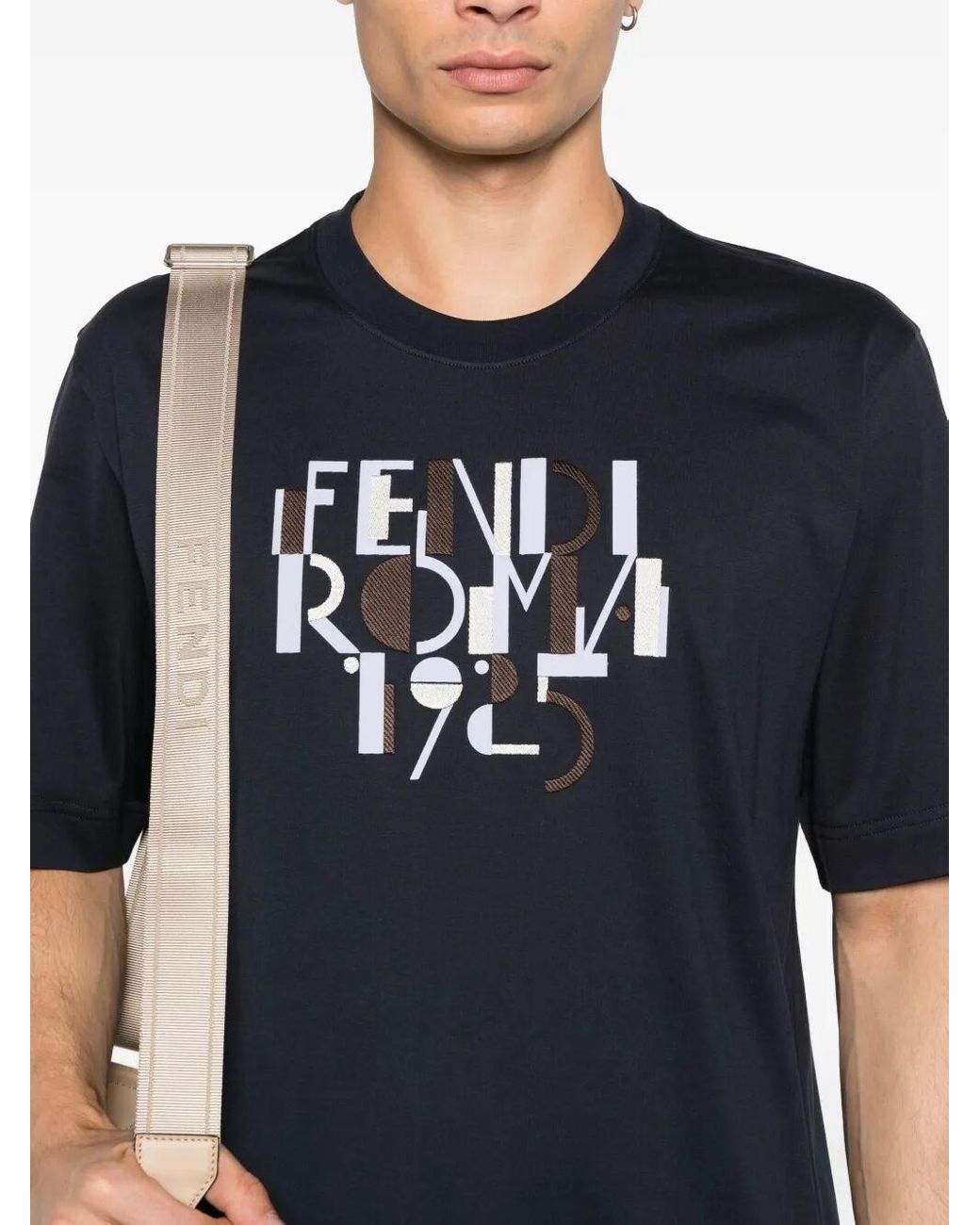 Fendi Blue Roma 1925 Print Cotton T-Shirt for men